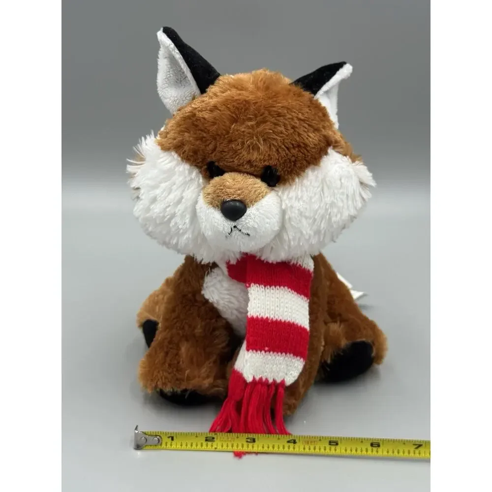 Aurora World Plush Fox Christmas Red And White Scarf 9” Stuffed Animal